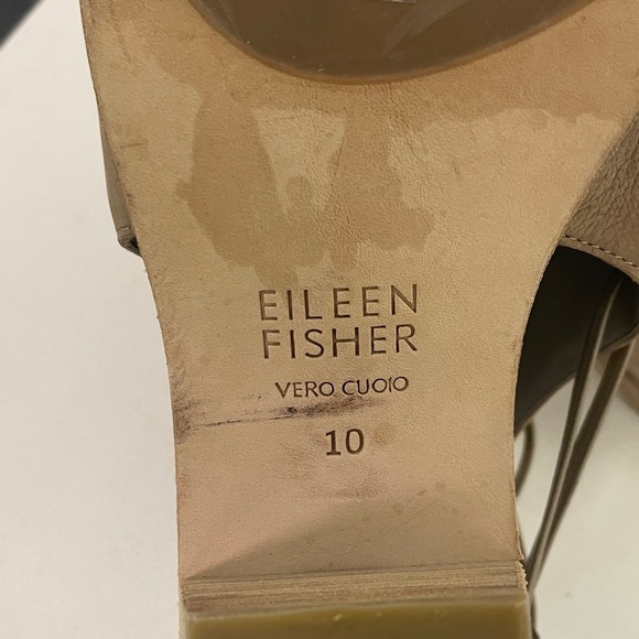 Eileen Fisher Booties Sandals Peep Toe Size 10 leather tan neutral chunky - Picture 5 of 5